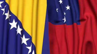 BOSNIA ve SAMOA bayrakları gerçekçi kumaş dokusuyla