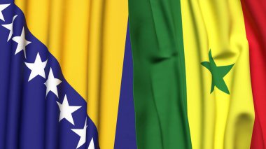 BOSNIA ve SENEGAL bayrakları gerçekçi kumaş dokusuyla