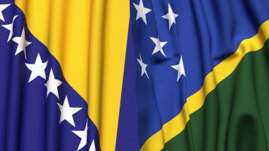 BOSNIA ve SOLOMON Adaları bayrakları gerçekçi kumaş dokusuna sahip