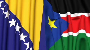 BOSNIA ve GÜNEY SUDAN bayrakları gerçekçi kumaş dokusuyla