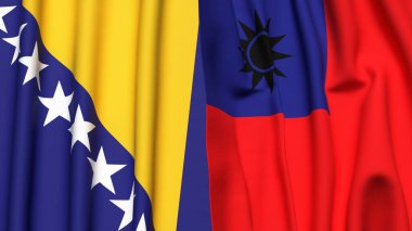 Gerçek kumaş dokusuna sahip BOSNIA ve Tayvan bayrakları