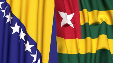 BOSNIA ve TOGO bayrakları gerçekçi kumaş dokusuyla