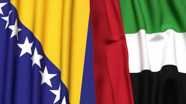 BOSNIA ve BAE bayrakları gerçekçi kumaş desenli