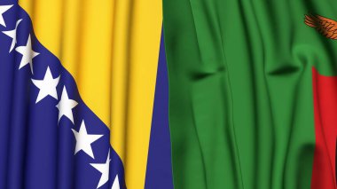 Gerçek kumaş dokusuna sahip BOSNIA ve ZAMBIA bayrakları