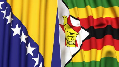 Gerçek kumaş dokusuna sahip BOSNIA ve ZIMBABWE bayrakları