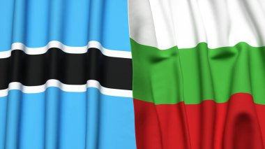 BOTSWAN ve BLGARIA bayrakları gerçekçi kumaş dokusuyla