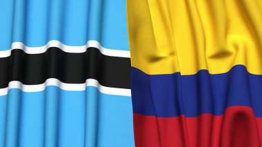 BOTSWAN ve COLOMBIA bayrakları gerçekçi kumaş dokusuna sahip