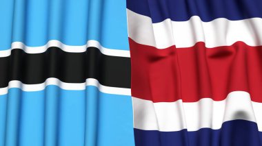 BOTSWAN ve KOSTA RICA bayrakları gerçekçi kumaş dokusuyla