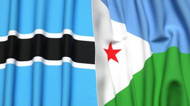 BOTSWAN ve DJIBOUTI bayrakları gerçekçi kumaş dokusuyla