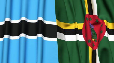 BOTSWAN ve DOMINICA bayrakları gerçekçi kumaş dokusuyla