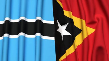 BOTSWAN Bayrakları ve gerçekçi kumaş dokusuna sahip Doğu TiMOR