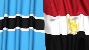 BOTSWAN ve EGYPT bayrakları gerçekçi kumaş dokusuyla