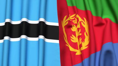 Gerçek kumaş dokusuna sahip BOTSWAN ve ERITREA bayrakları
