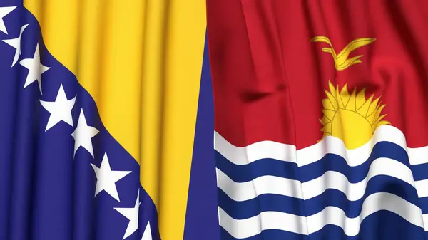 Gerçekçi kumaş dokusuna sahip BOSNIA ve KIRIBATI bayrakları
