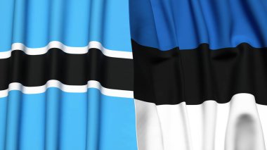 BOTSWAN ve Estonya bayrakları gerçekçi kumaş dokusuyla