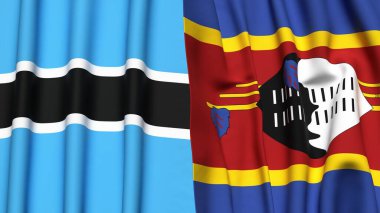 BOTSWAN ve Eswatini bayrakları gerçekçi kumaş dokusuyla