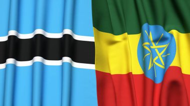 BOTSWAN ve ETHIOPIA bayrakları gerçekçi kumaş dokusuyla