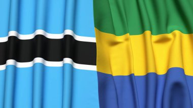 BOTSWAN ve GABON bayrakları gerçekçi kumaş dokusuyla