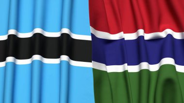 BOTSWAN ve GAMBIA bayrakları gerçekçi kumaş dokusuyla