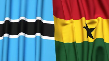 Gerçek kumaş dokusuna sahip BOTSWAN ve GHANA bayrakları