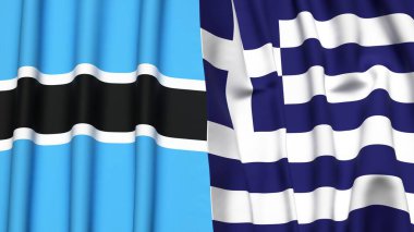 BOTSWAN ve GREECE bayrakları gerçekçi kumaş dokusuyla