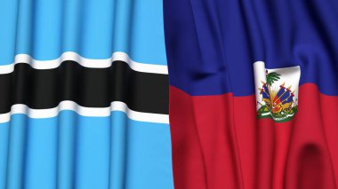 BOTSWAN ve HAITI bayrakları gerçekçi kumaş dokusuyla