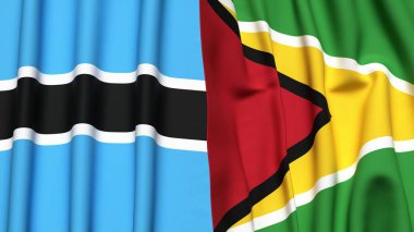 BOTSWAN ve GUYANA bayrakları gerçekçi kumaş dokusuyla