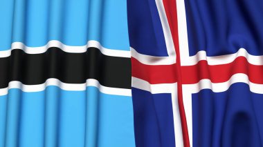 Gerçek kumaş dokusuna sahip BOTSWAN ve ICELAND bayrakları
