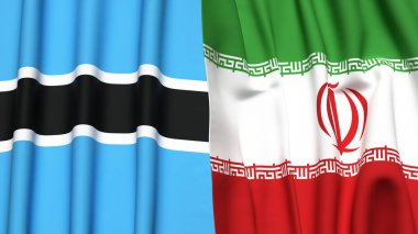 BOTSWAN ve İRAN bayrakları gerçekçi kumaş dokusuyla