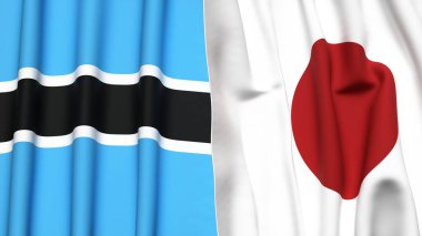 BOTSWAN ve JAPAN bayrakları gerçekçi kumaş dokusuyla