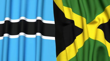 BOTSWAN ve JAMAICA bayrakları gerçekçi kumaş dokusuyla