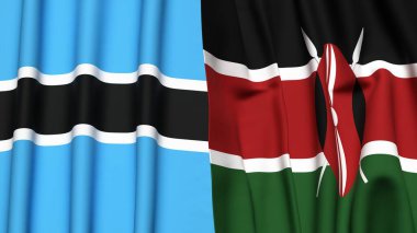 BOTSWAN ve KENYA bayrakları gerçekçi kumaş dokusuyla