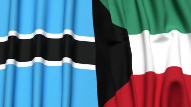 BOTSWAN ve KUWAIT bayrakları gerçekçi kumaş dokusuyla
