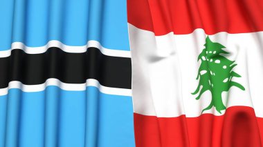 Gerçekçi kumaş dokusuna sahip BOTSWAN ve LEBANON bayrakları