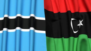 BOTSWAN ve LIBYA bayrakları gerçekçi kumaş dokusuyla