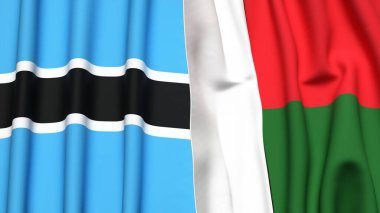 BOTSWAN ve MADAGASCAR bayrakları gerçekçi kumaş dokusuyla