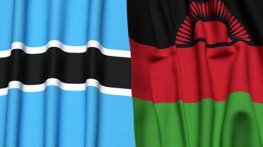 BOTSWA ve MALAWI bayrakları gerçekçi kumaş dokusuyla