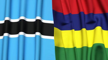 BOTSWAN ve MAURITIUS bayrakları gerçekçi kumaş dokusuyla