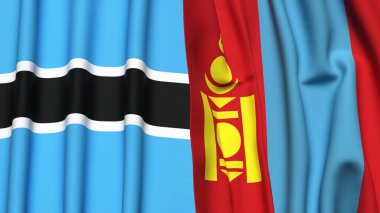 BOTSWAN ve Moğolistan bayrakları gerçekçi kumaş dokusuyla