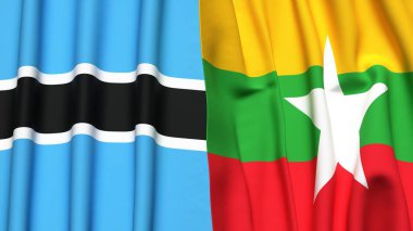 BOTSWAN ve Myanmar bayrakları gerçekçi kumaş dokusuyla
