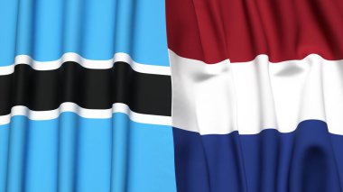 BOTSWAN ve NETHERLANDS bayrakları gerçekçi kumaş dokusuyla