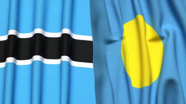 BOTSWAN ve PALAU bayrakları gerçekçi kumaş dokusuyla