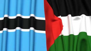 BOTSwanA ve Filistin 4k bayrakları gerçekçi kumaş dokusuyla