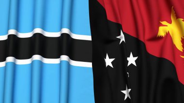 BOTSwana ve PAPUA 'nın bayrakları Gerçekçi kumaş dokusuna sahip Yeni Guinea
