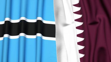 BOTSwana ve Katar bayrakları gerçekçi kumaş dokusuyla