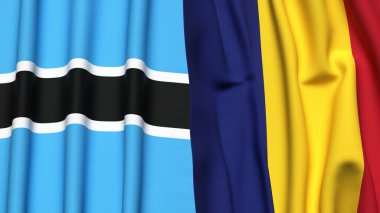 BOTSWAN ve ROMANIA bayrakları gerçekçi kumaş dokusuyla