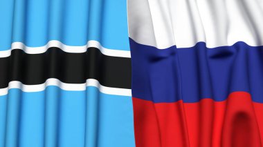 BOTSWAN ve RUSSIA bayrakları gerçekçi kumaş dokusuyla