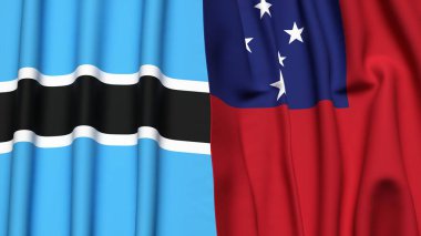 BOTSWAN ve SAMOA bayrakları gerçekçi kumaş dokusuyla
