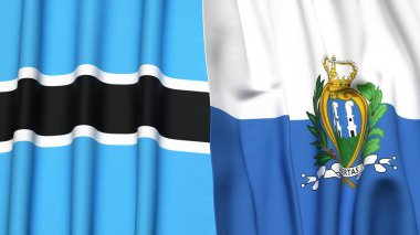 BOTSwana ve SAN MARINO bayrakları gerçekçi kumaş dokusuyla