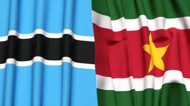 BOTSwana ve SURINAME bayrakları gerçekçi kumaş dokusuyla